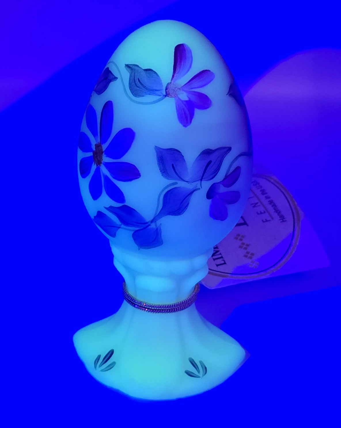 Vintage Fenton Egg Pink Uranium Burmese Flowers Hand Painted Signed 2700/3000