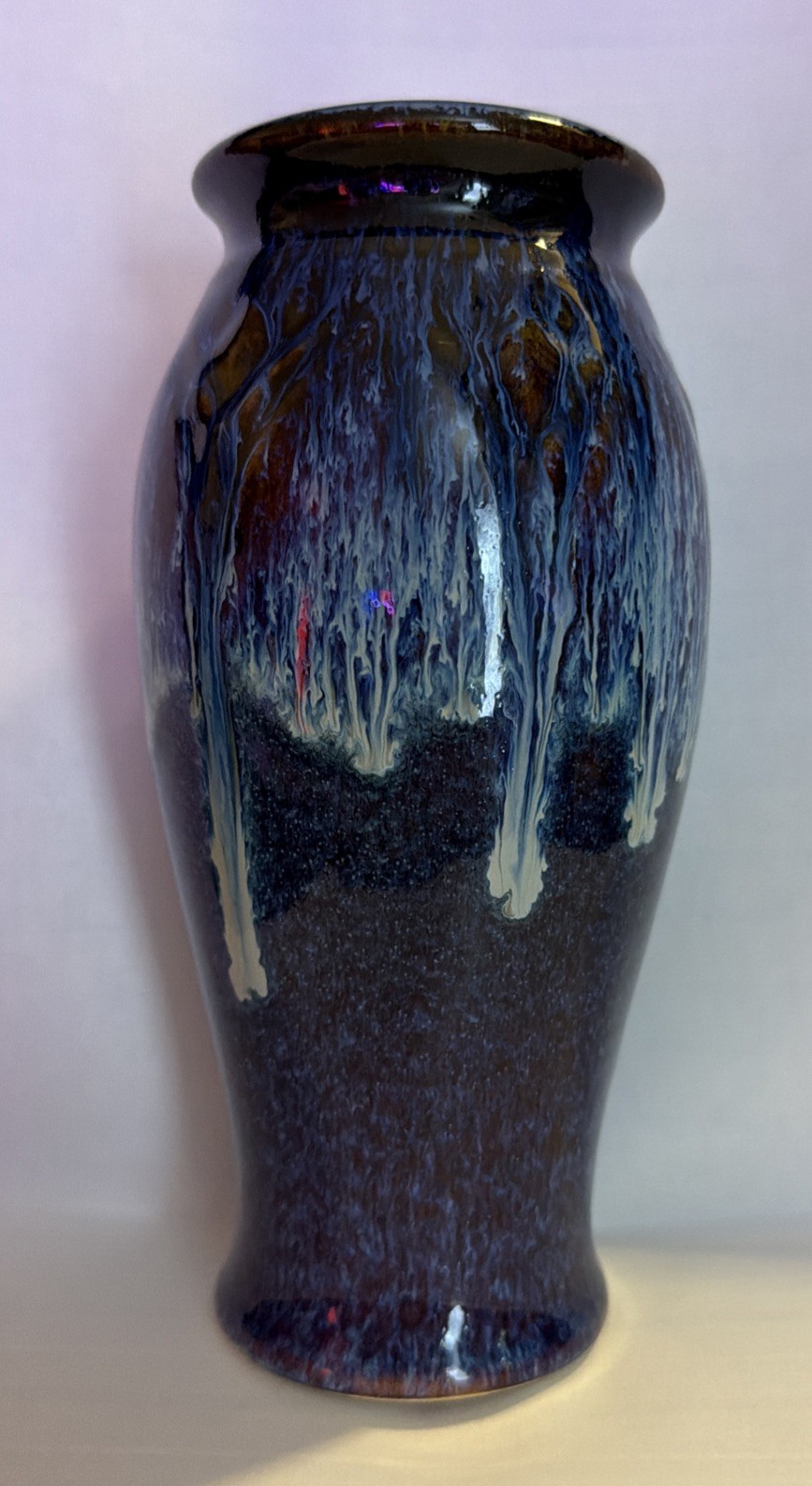 2016 Bill Campbell Art Pottery Vase 7.5 inch Blues Browns Flambeaux Excellent