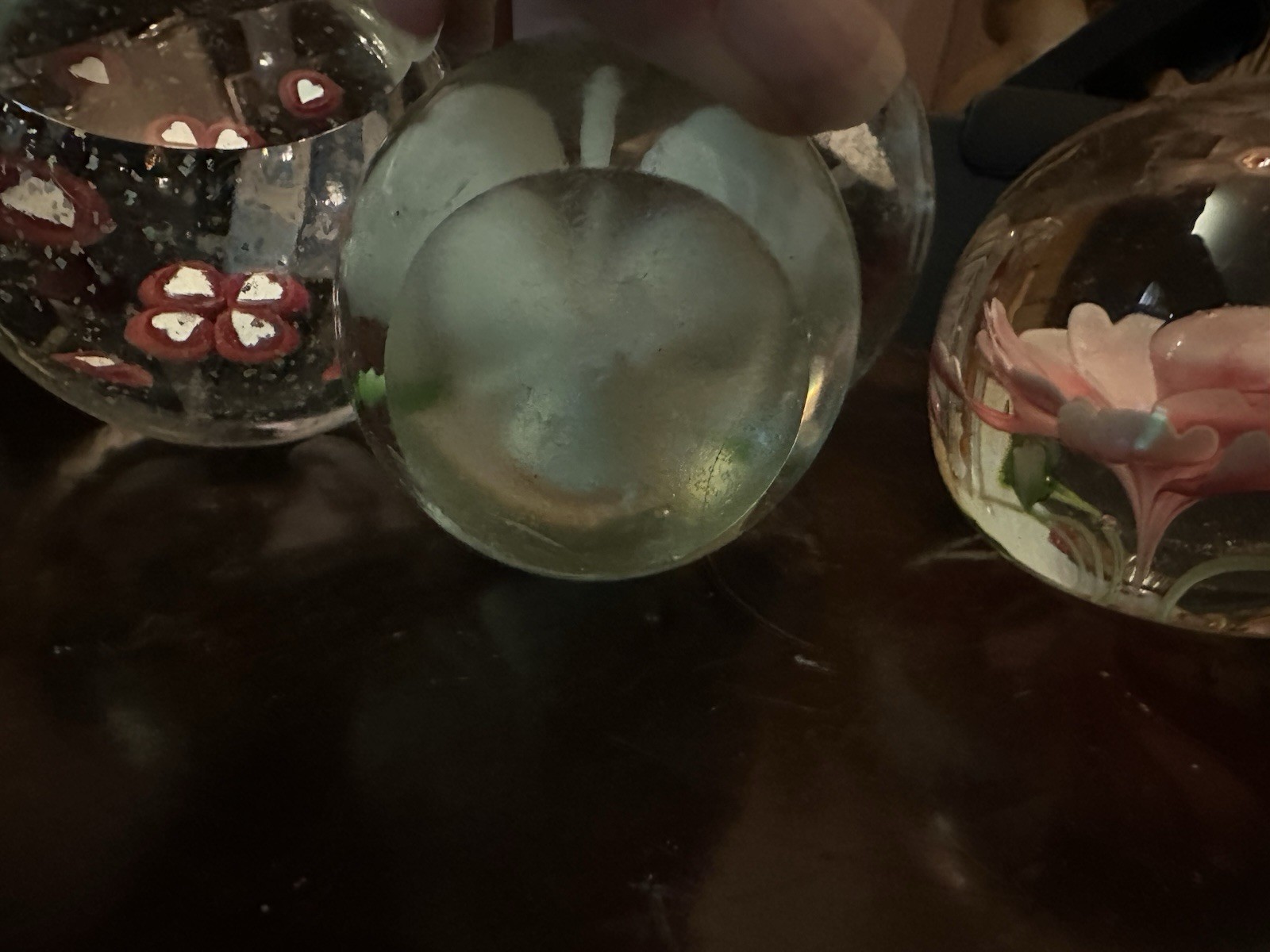 Lot Of 4 Art Glass Paperweights Varied Floral Settings From 1970s and 1980s