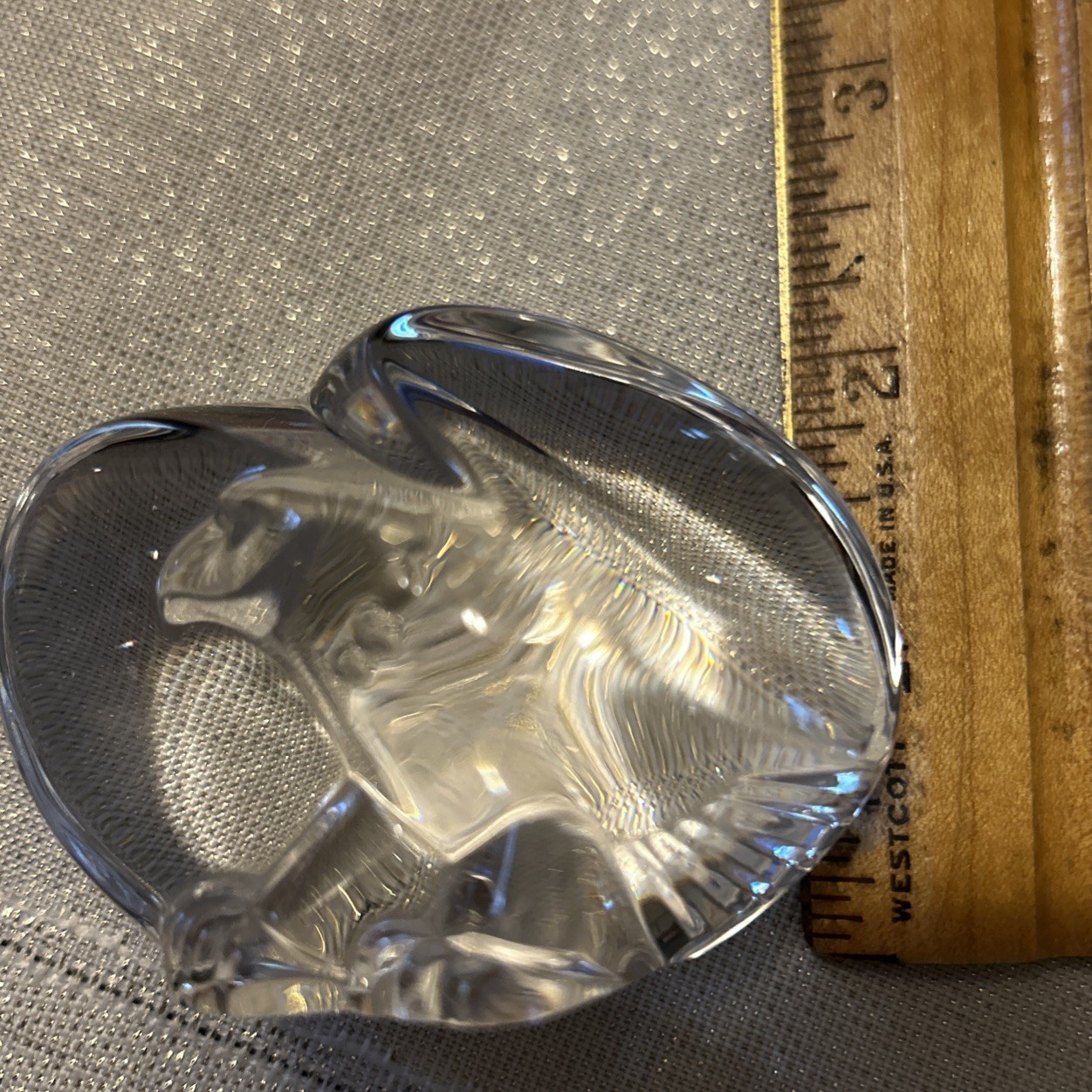Vintage STEUBEN Signed Glass EAGLE Hand Cooler Rare Crystal Animal Paperweight
