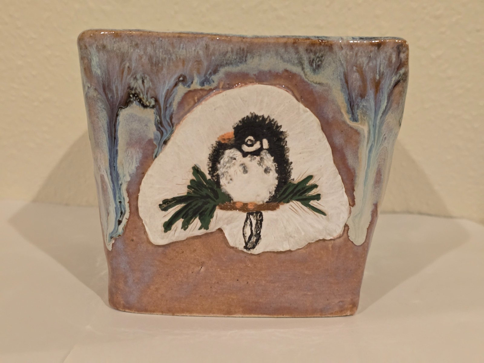 Hand Made Pottery Plant Pot Signed 5 inch each side x 4.5 in. tall – Bird