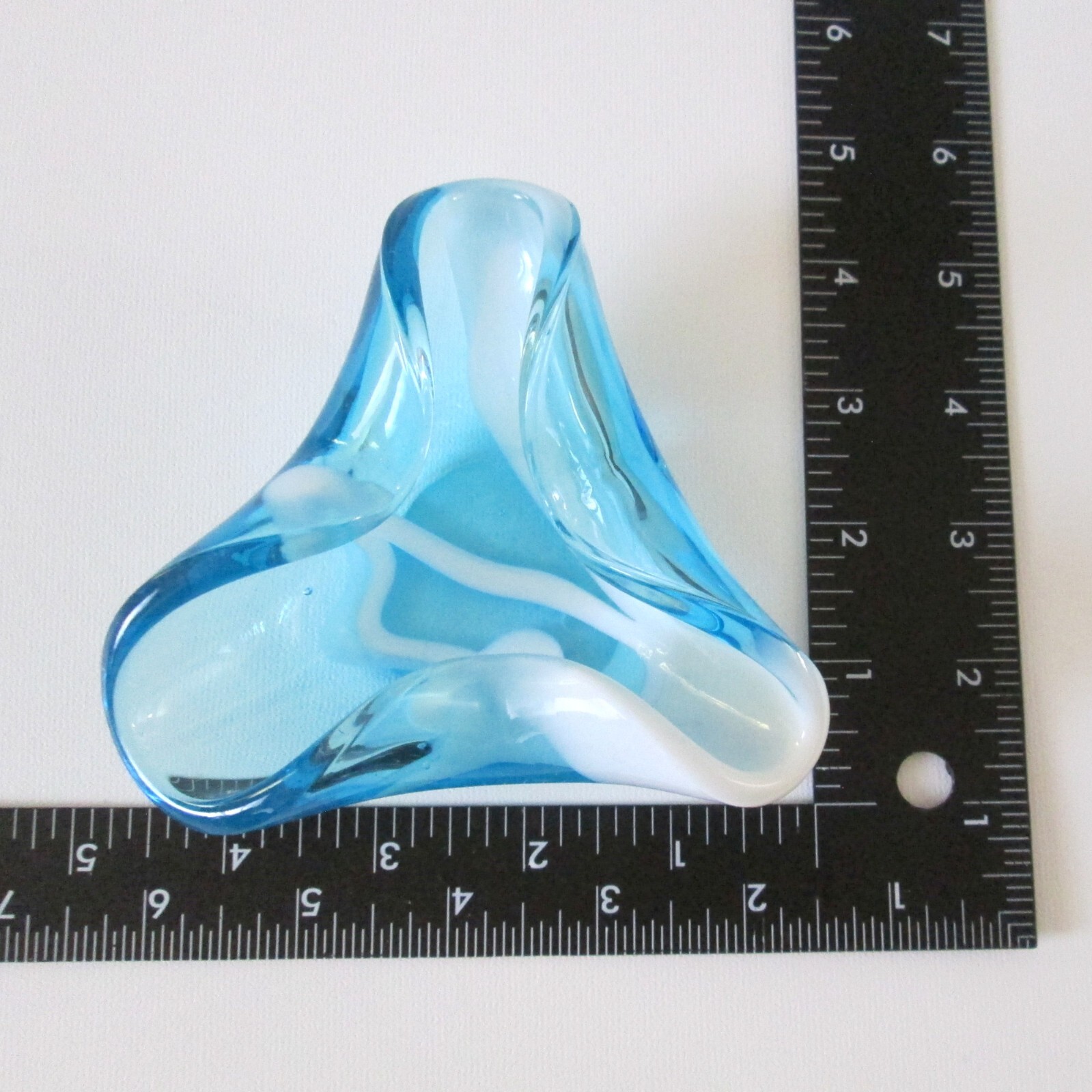 Art Glass Ashtray Blue White Handmade Vintage Glass Trinket Dish 4 Inches