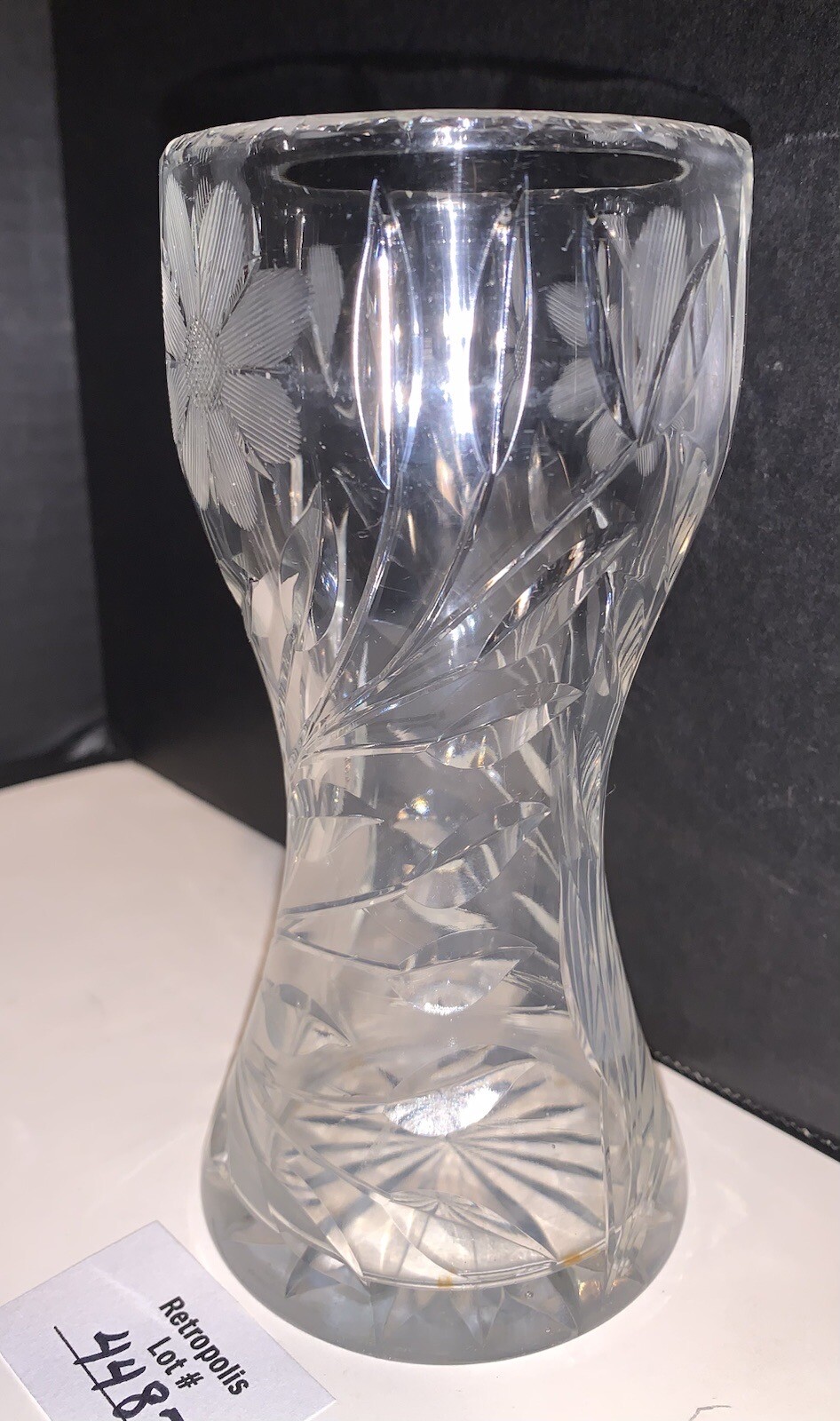 Antique American Brilliant Cut Glass Daisy Corset Hourglass Vase 6″