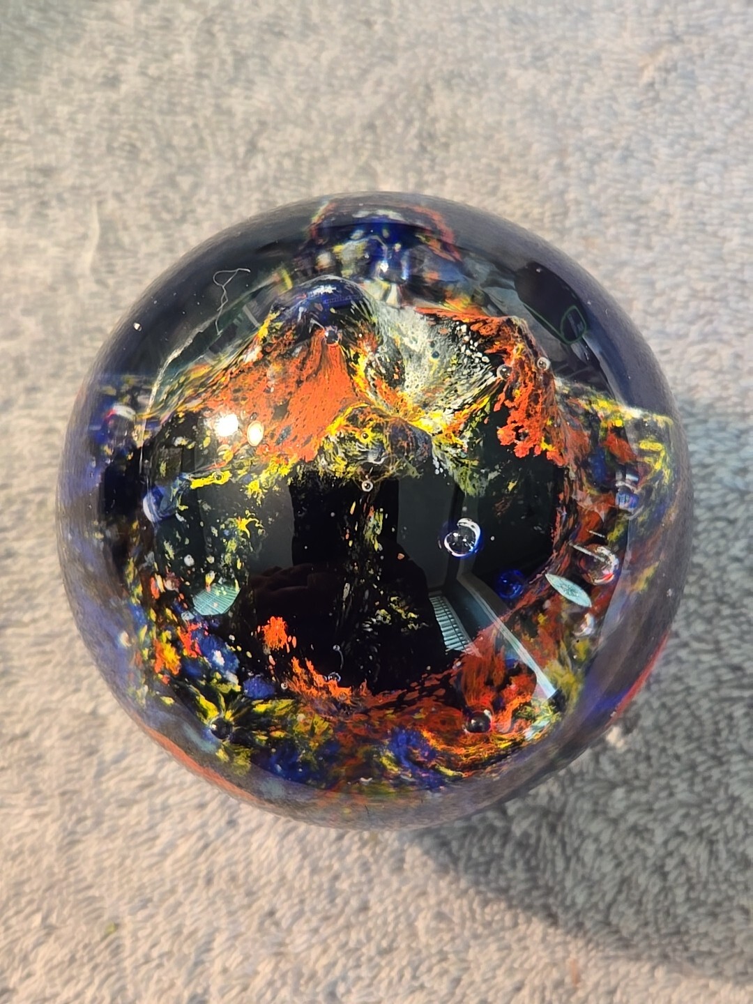 Vintage 3.25 In Glass Art Sphere Paperwieght With Cobalt Blue Glass And…