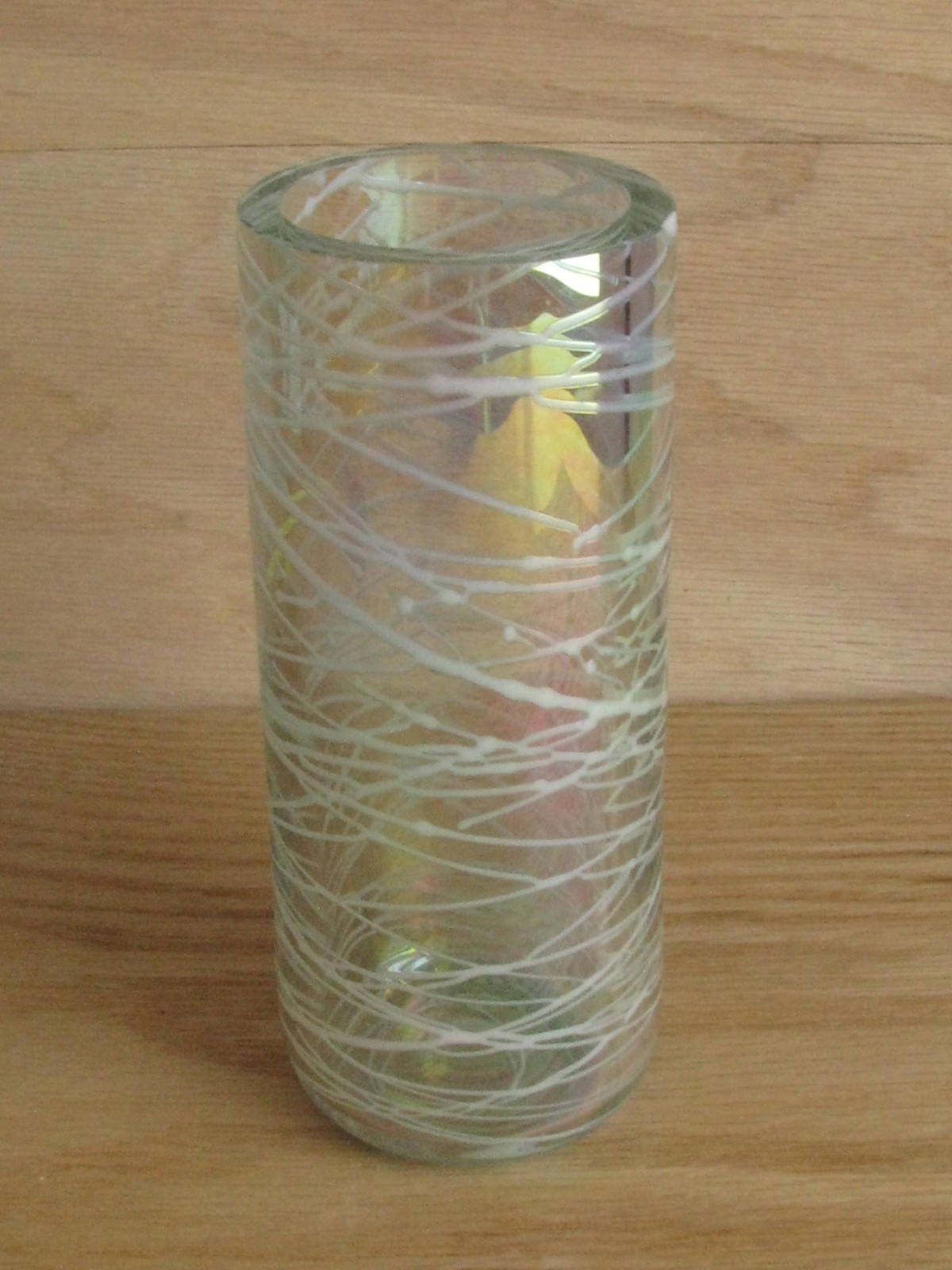 Vintage 1988 GLASS EYE Studio Vase DRIZZLE Iridescent THICK glass, 6 inch