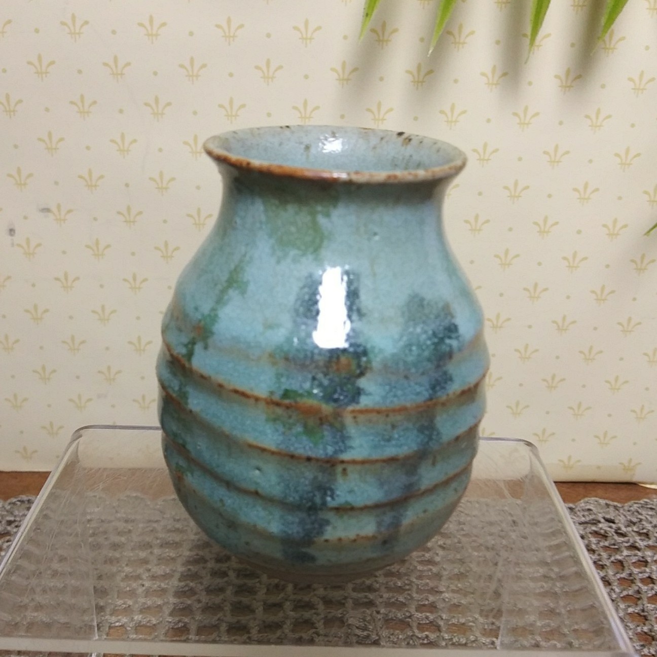 Handmade Studio Pottery 3.5″ Small Vase Brown Green Glaze Pottery Ribbed Signed