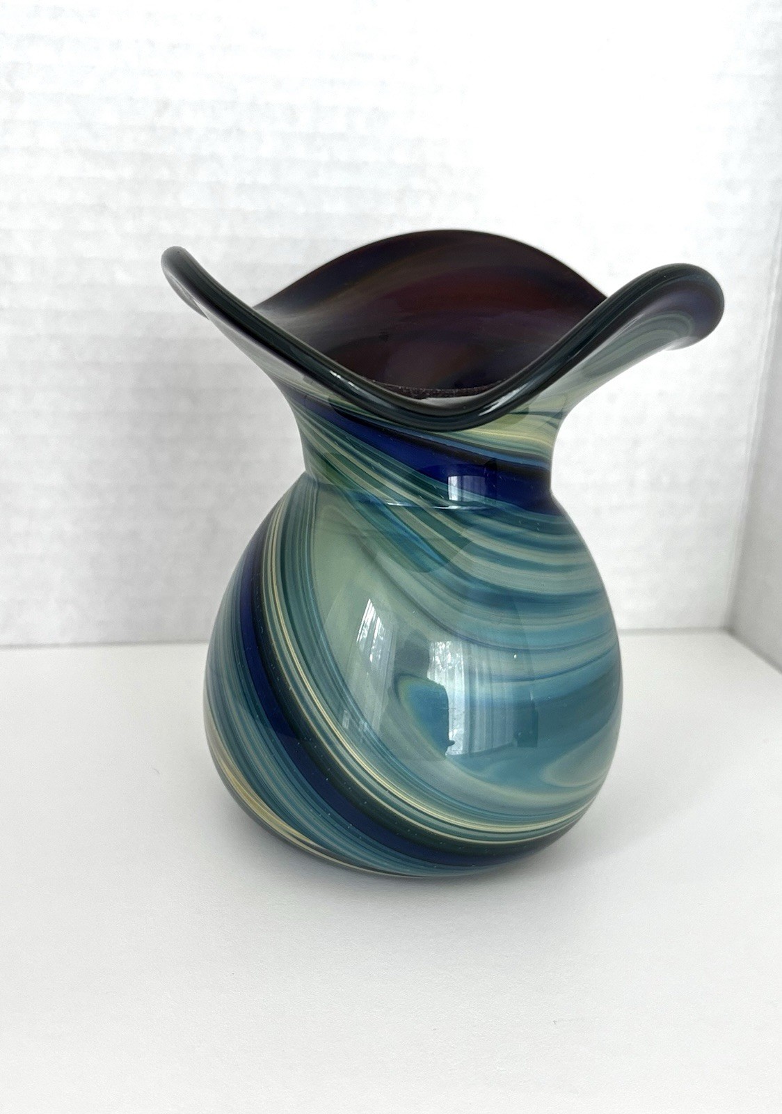 Egyptian Art Glass “El Enany & Son Co. Art Glass Shaping” Egypt Vase Ruffle Rim