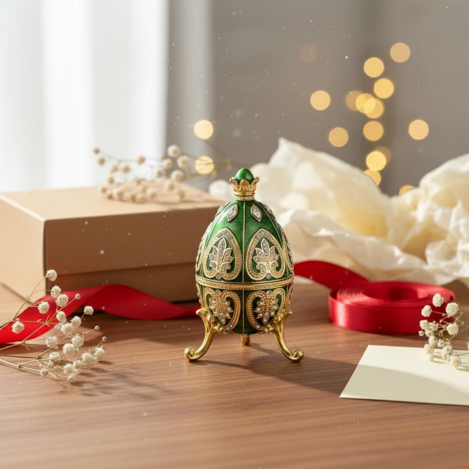 Jeweled Enamel Oval Jewelry Box-Shaped Container Faceted Stone Jeweled Oval