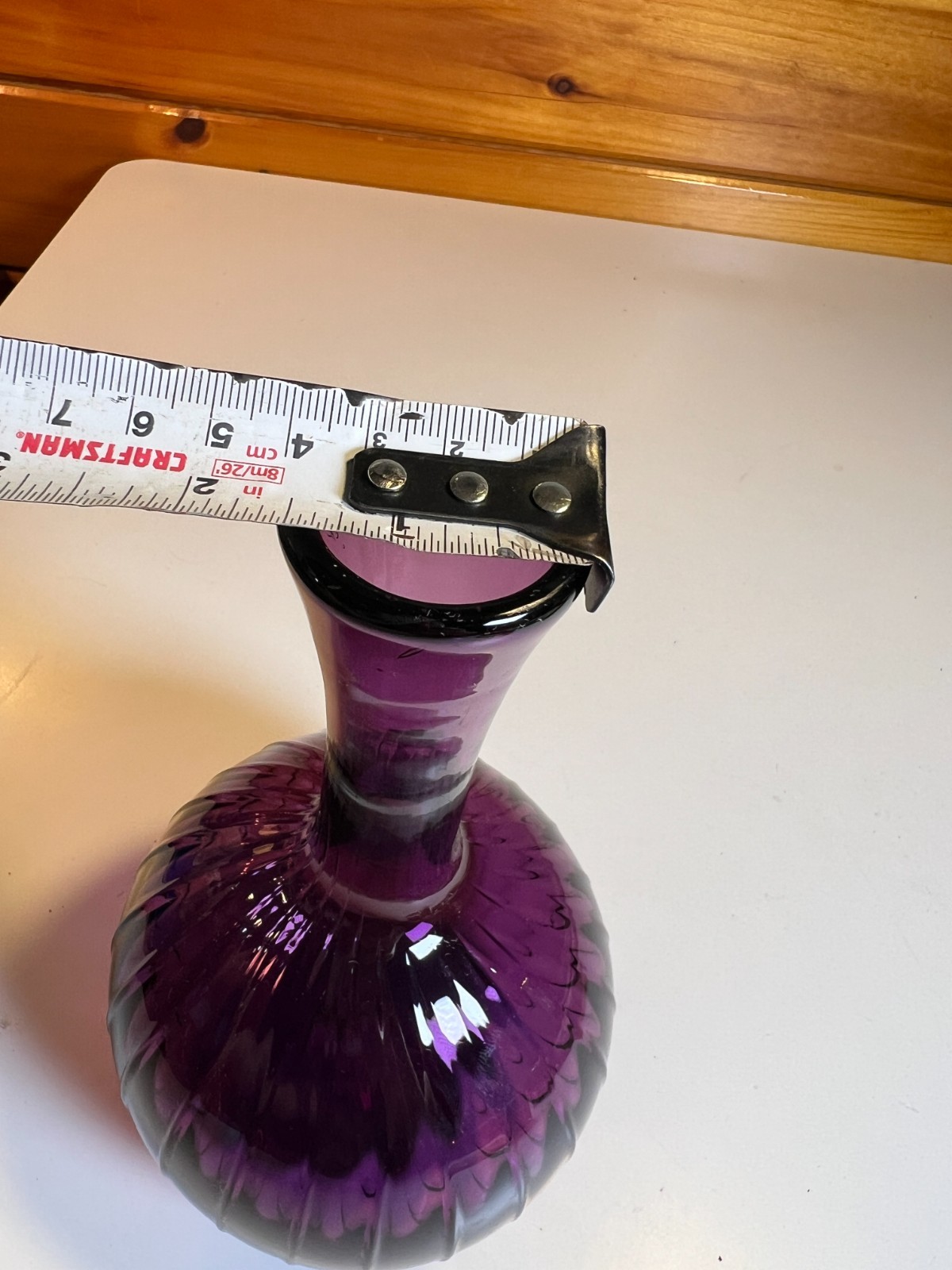 Vintage MFA BOSTON Hand Blown Amethyst Purple Art Glass Vase Ribbed Melon Onion
