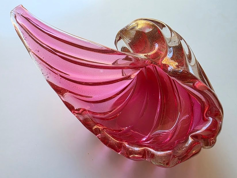 1950s MURANO Sommerso Art Glass SHELL CONCH Bowl MCM Alfredo Barbini Venice Nice