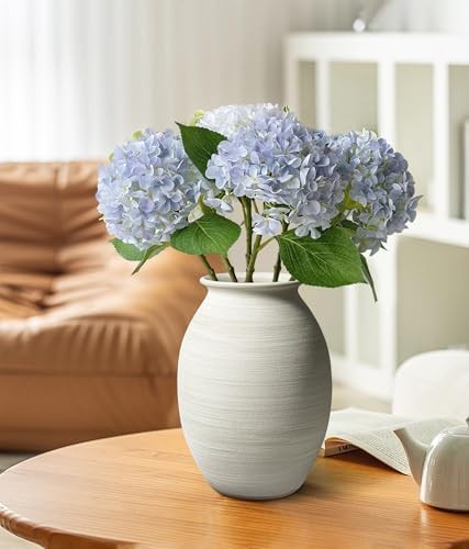Textured Matte White Rustic Ceramic Vase for Farmhouse Decor, Holds Flowers, 9