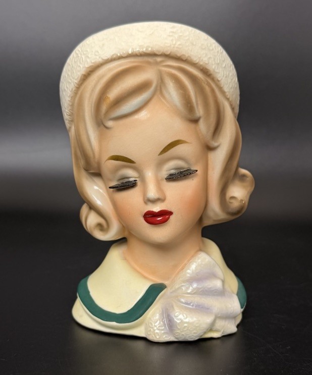Vintage Jackie O Pillbox Hat Head Vase Trimont Lady Head Vase 6”