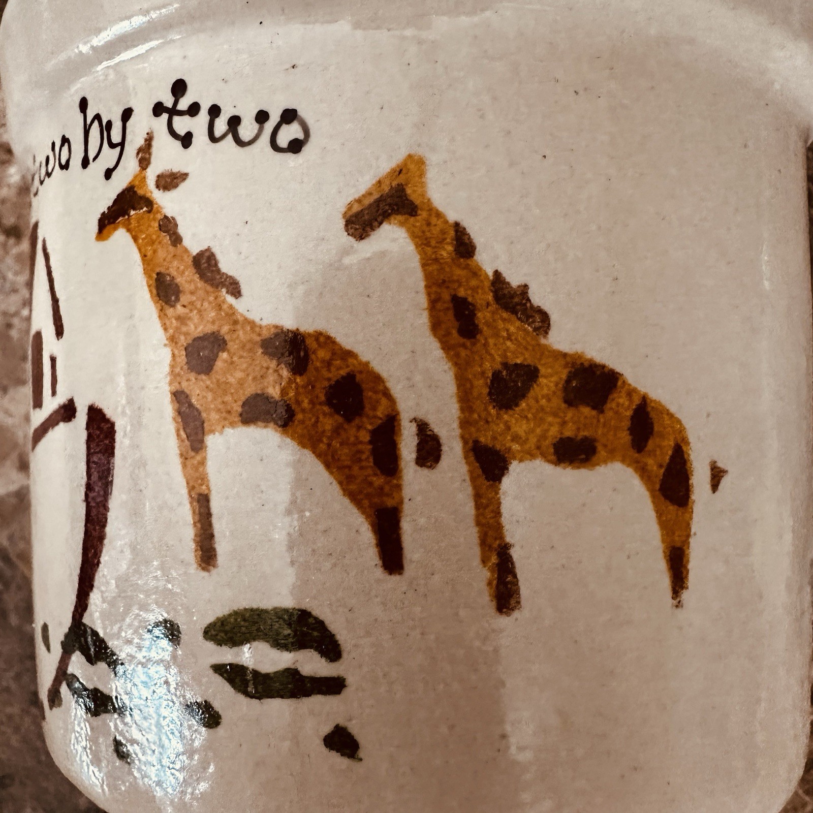 Vintage Noah’s Ark Giraffe Nursery Crock Cup “Two By Two” Animals 1 Pint Pottery
