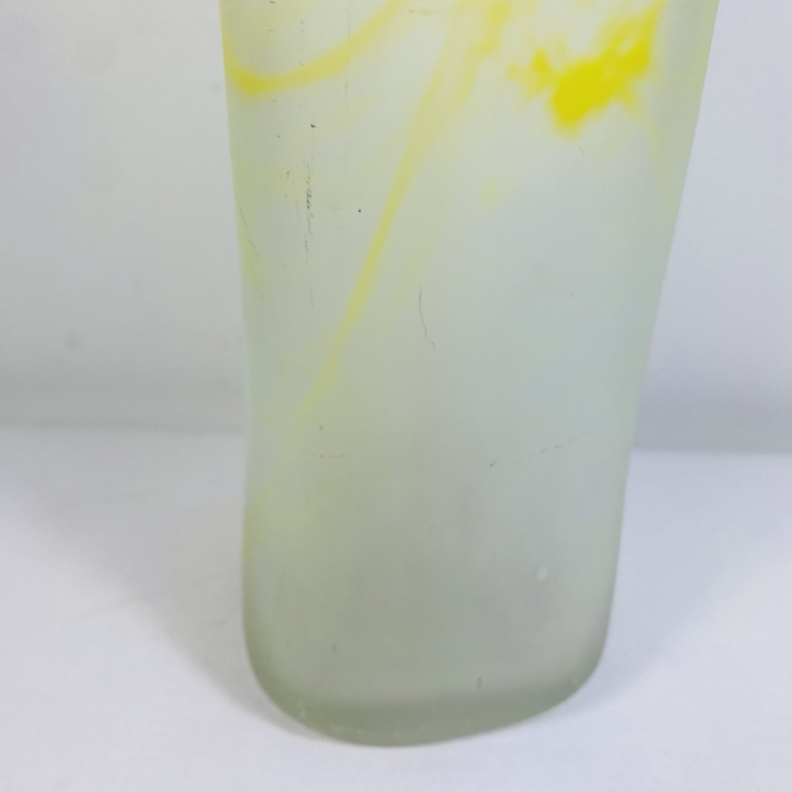 Filip Ravert Style Romblast Frosted Yellow Vase Applied Bronze Into Rim Romania