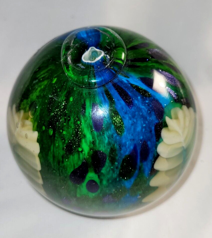 Multi-color Blown Art Glass Sphere w/stand, 12.5+ in circumference 4 in diameter