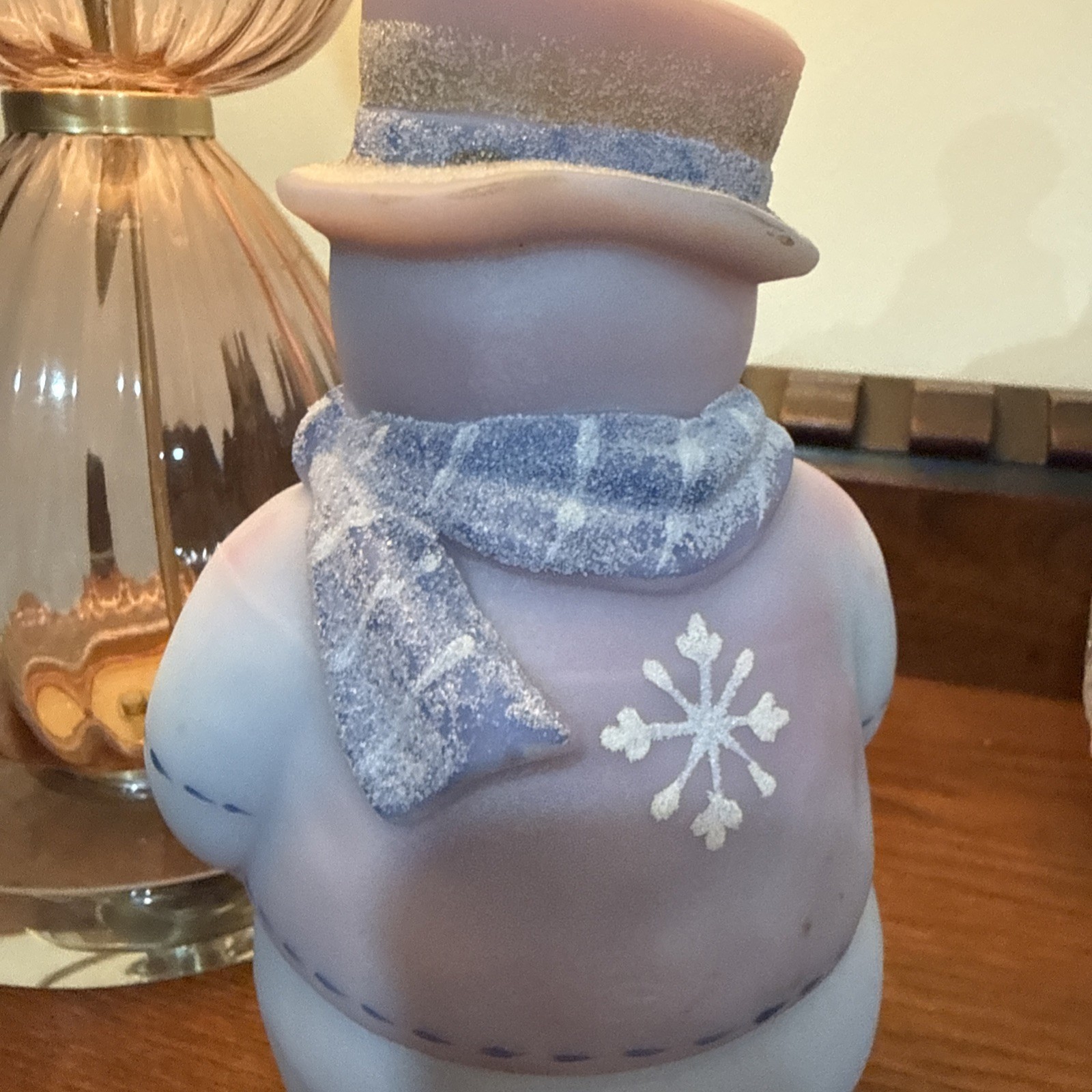 Fenton Art Glass Blue Burmese Snowman Fairy Lamp Signed With Sticker RARE