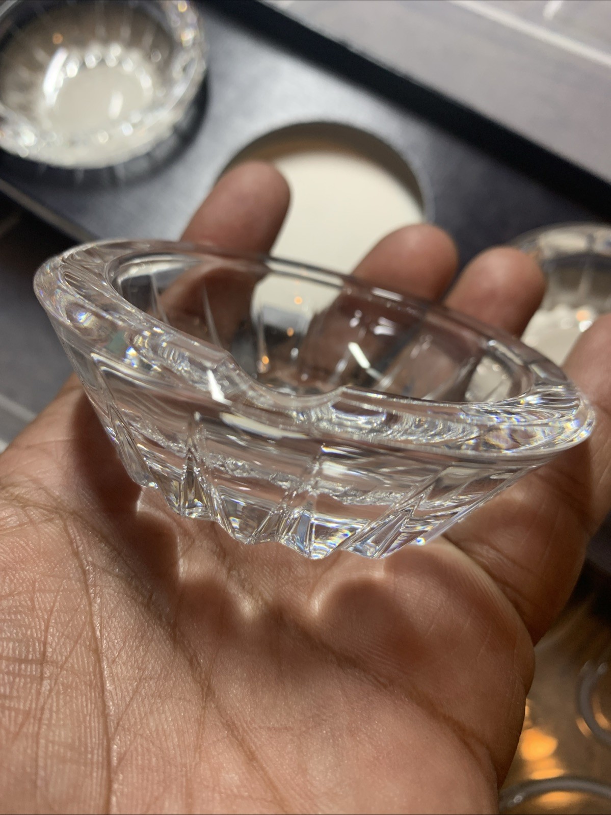 Val St Lambert Crystal Small Ashtrays, Lot of 4, In Box