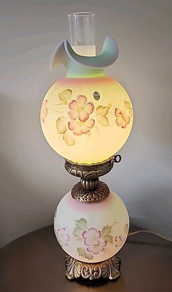 Fenton LOTUS MIST FLORAL GWTW Lamp ~ Hand Painted & Artist Signed ~ EXQUISITE!!!