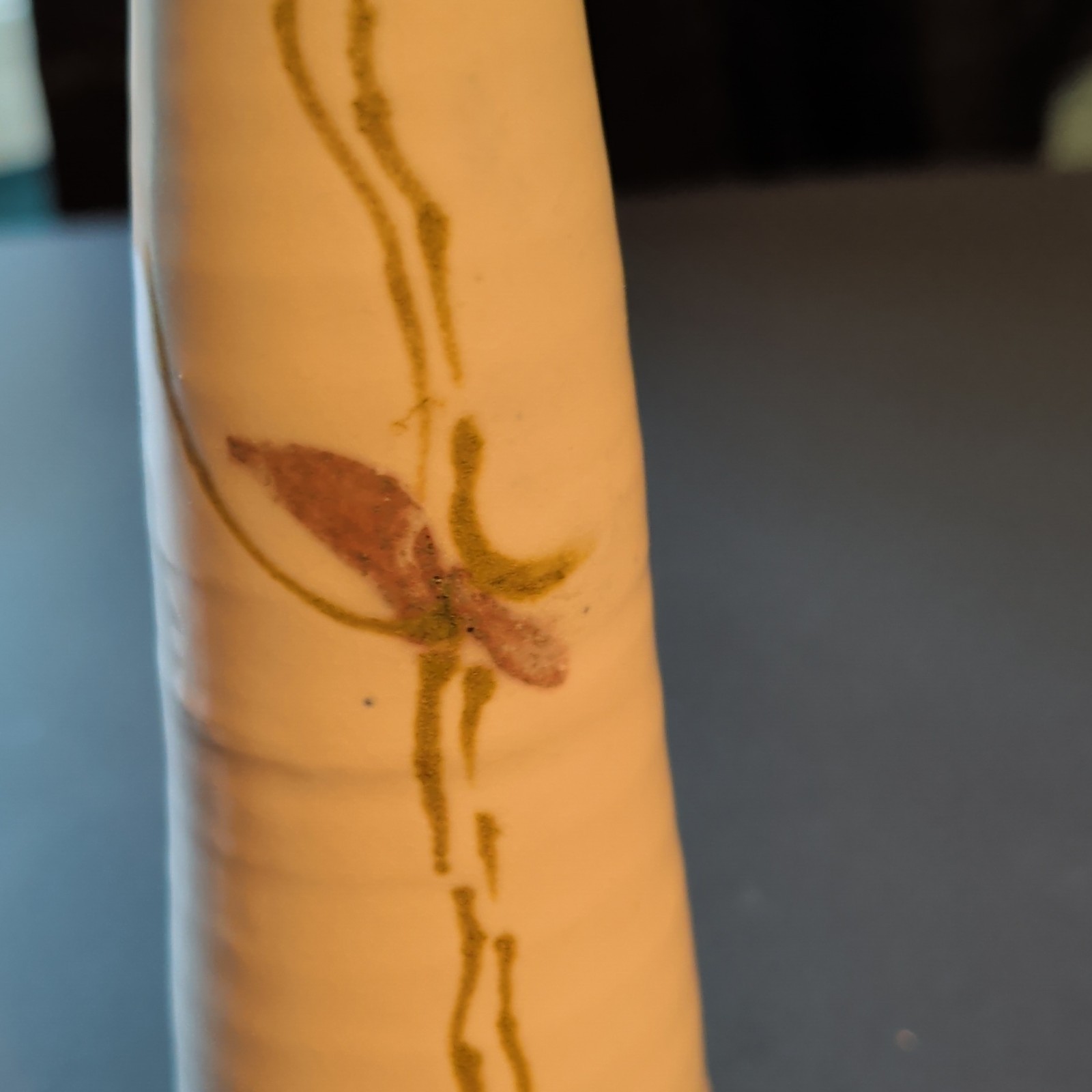 Handmade Ceramic Vase White Yellow Brown Abstract Glossy Pottery 7″ Tall
