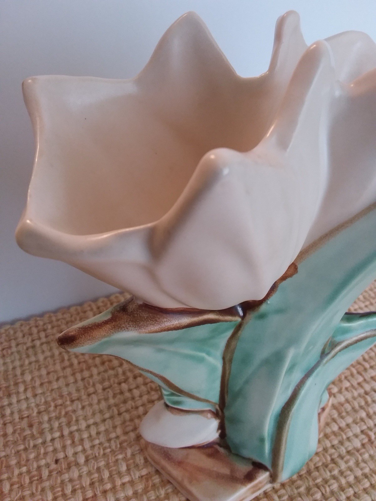 Vintage McCoy creamy white double tulip vase approx 8” H 7” W