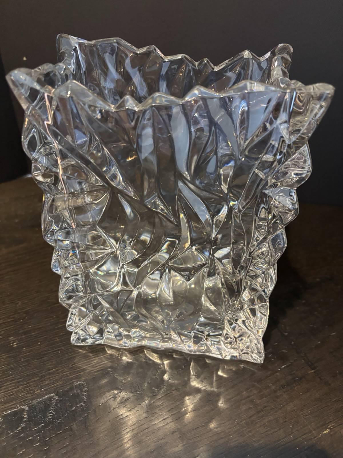Vtg ROSENTHAL Studio-line 9″ Clear Crystal Crinkle Tutenbag Bag Vase Germany