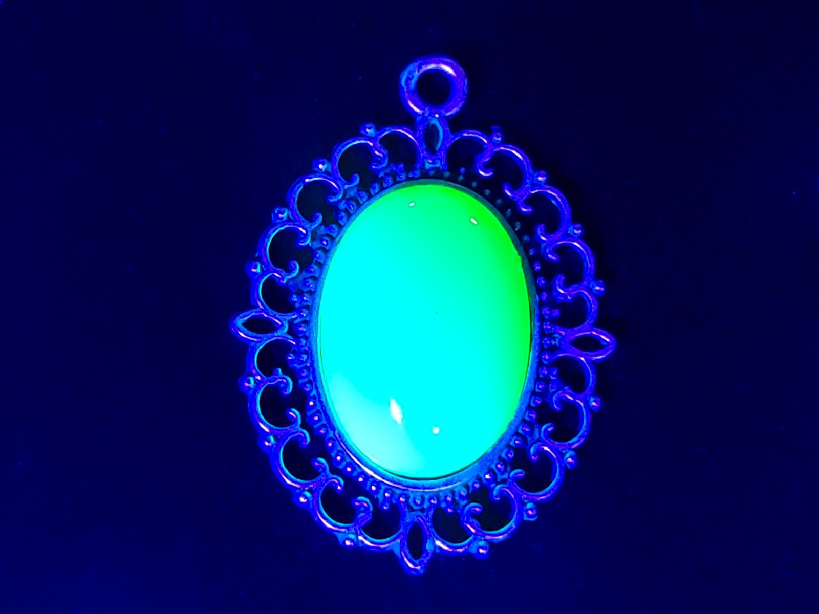 Large Uranium Glass Framed Pendant Brushed Silver Plated Green Opal Glass 1pc