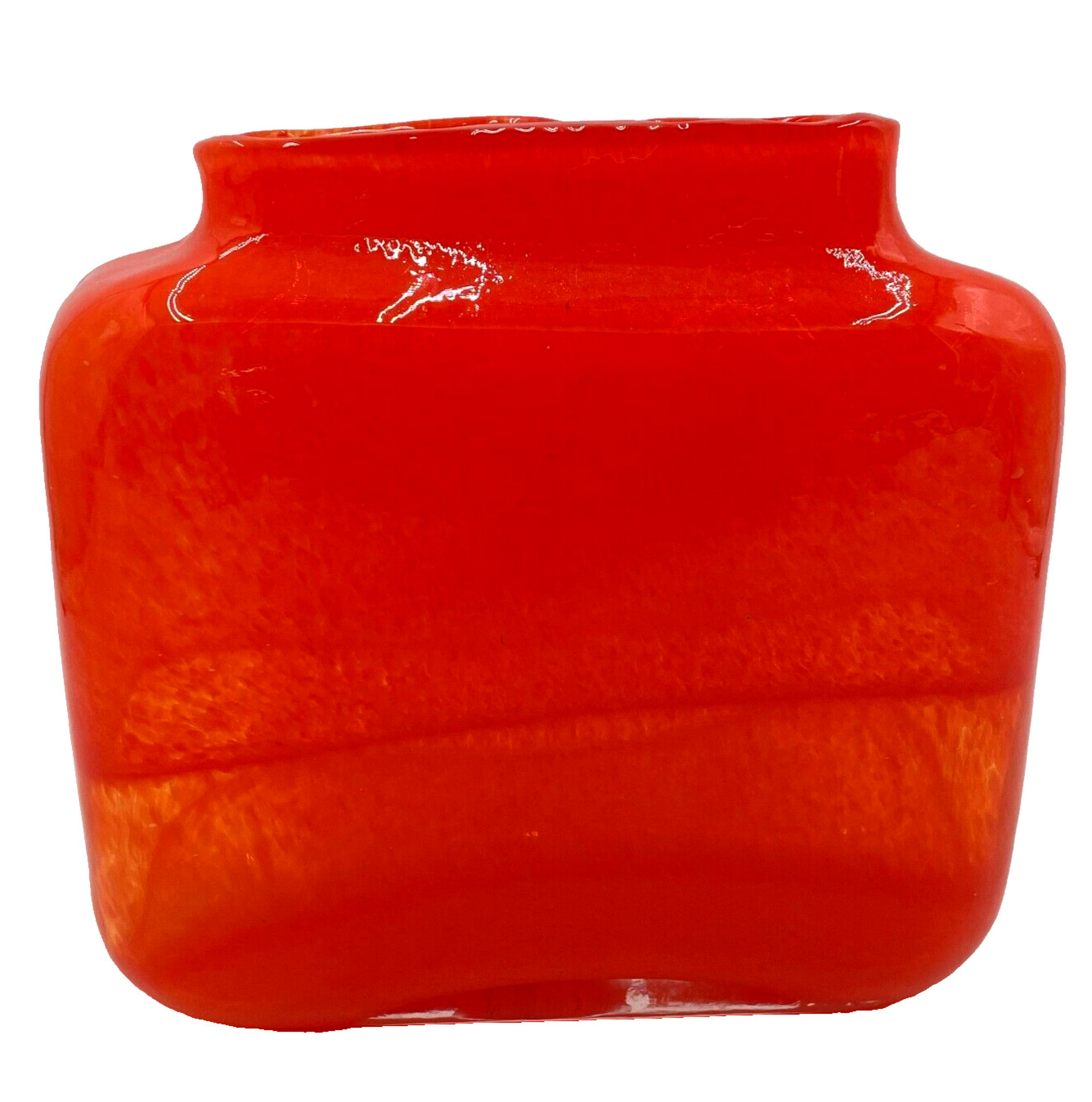 Crate & Barrel Rectangle Orange Blown Glass Vase Heavy Contemporary 8×7.5×3.25in