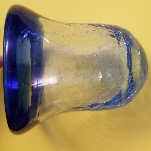 Crackle Glass Cobalt Blue Rim Short Hand-blown Art Glass