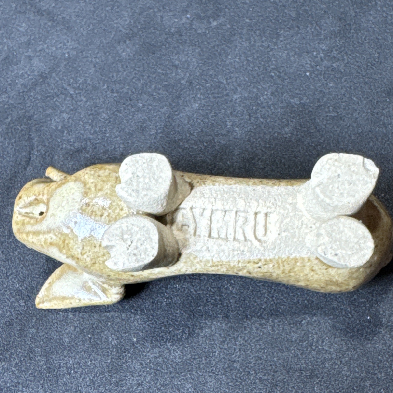Vintage CYMRU Pottery Stoneware Primitive Folk Art Miniature Pig Figurine 2.5″