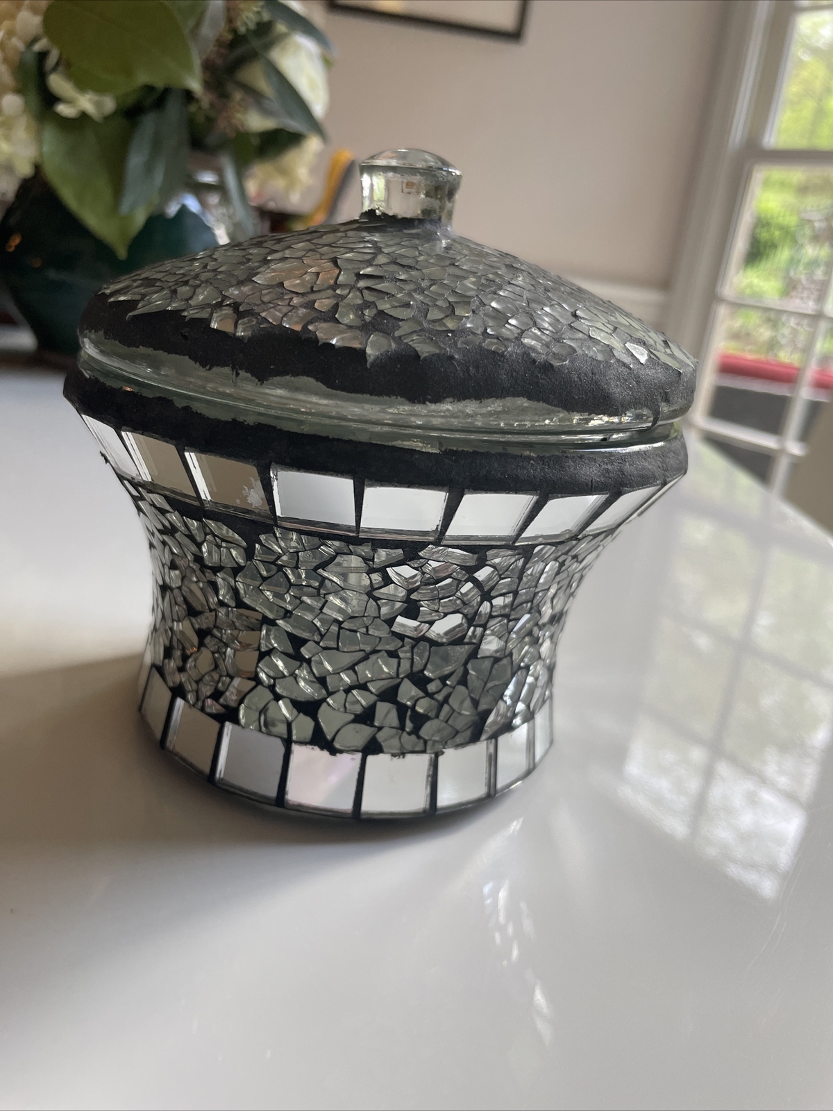 VTG Clear Glass Mosaic Multi-Purpose / Candle Container with Lid Elegant, HEAVY