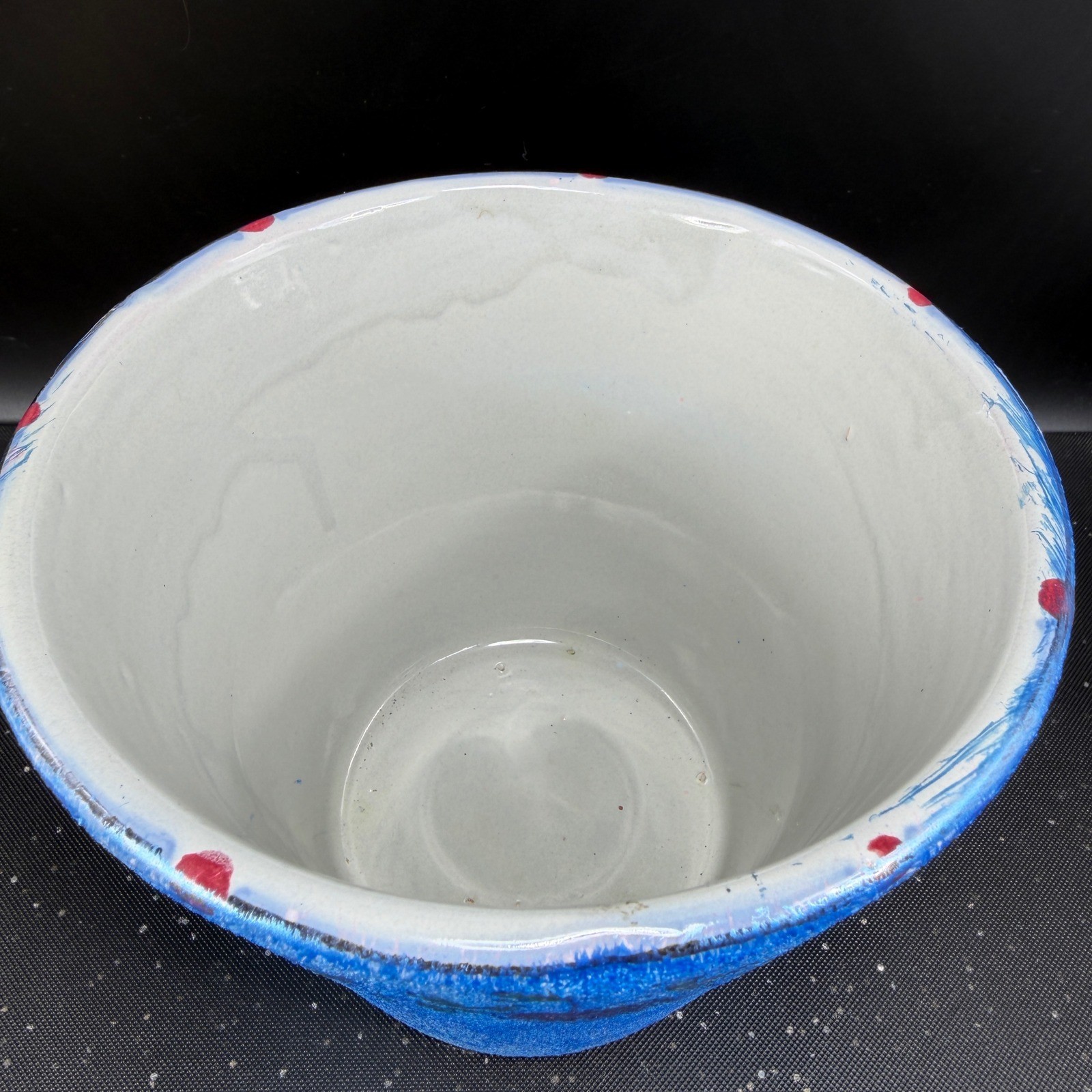 Vintage Italian Art Pottery Planter Blue Textured Lava Glaze Hand Painted Italy