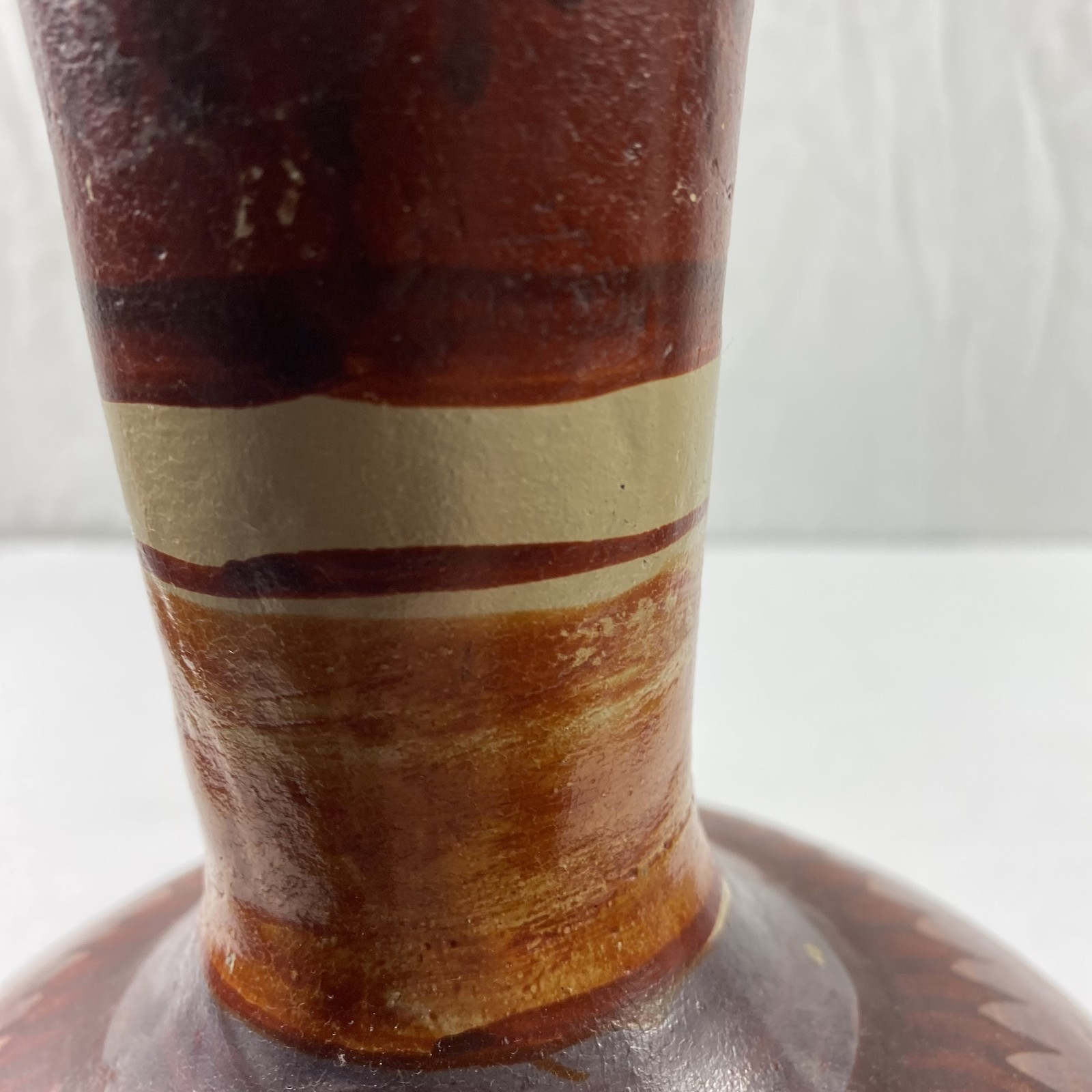 Vintage Art Pottery Vase Hand Painted Abstract Leaf Drip Boho 12″ Tall Decor