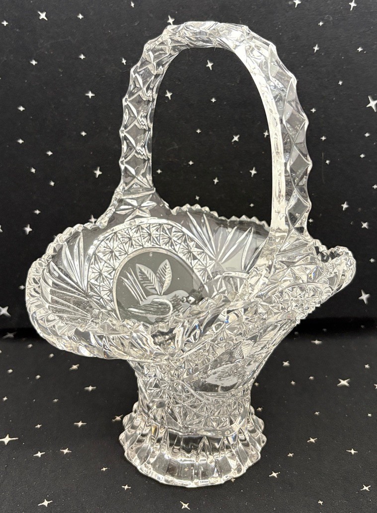 Vintage Hofbauer Byrdes Collection Large Crystal Basket 10″ Germany 6.3 pounds