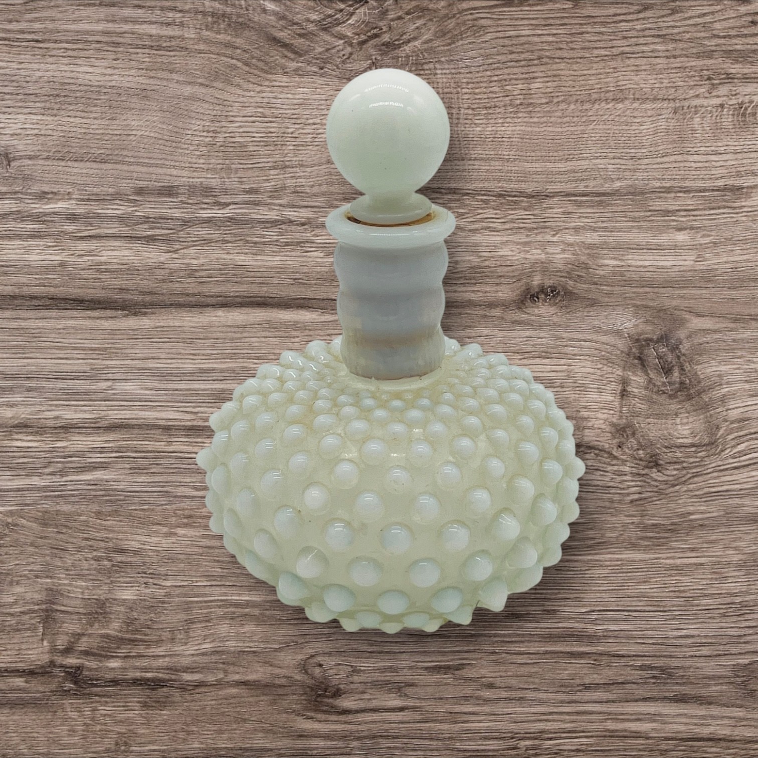 Vintage Fenton Opalescent Hobnail French bottle in Perfume Bottle & Topper 6″