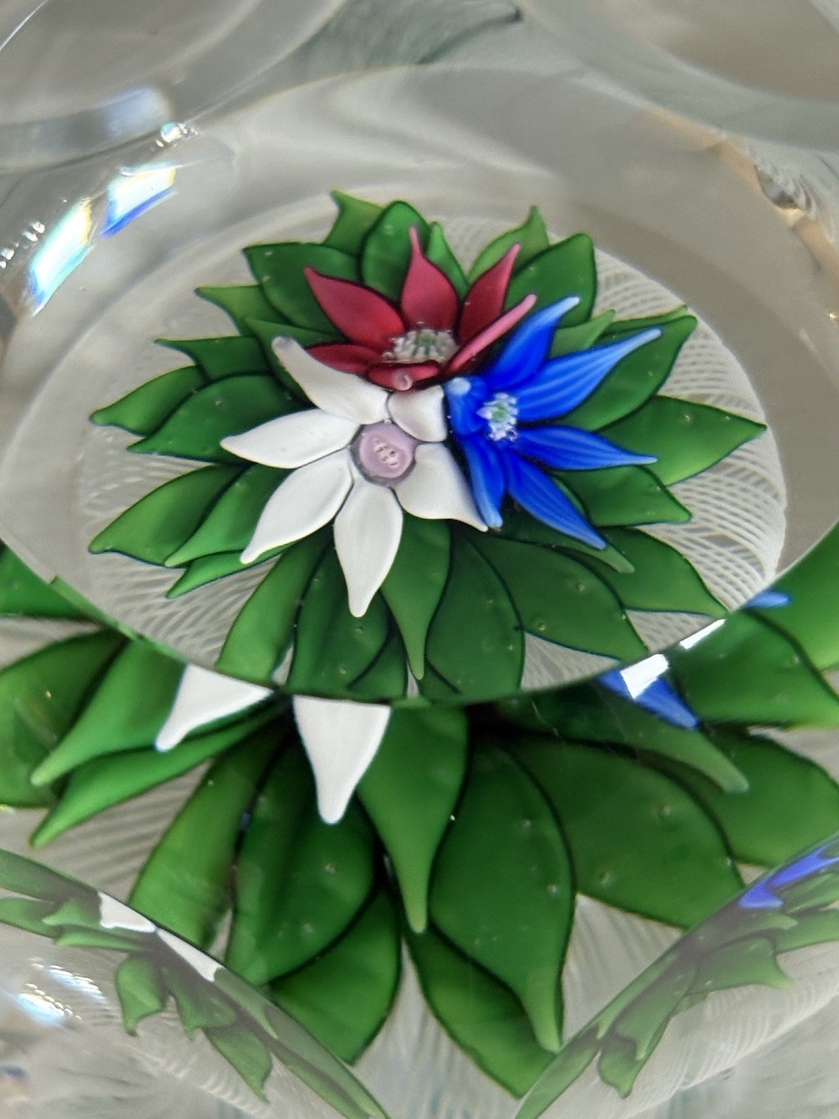 Saint Louis Crystal France 1978 Lampwork Floral Bouquet Paperweight