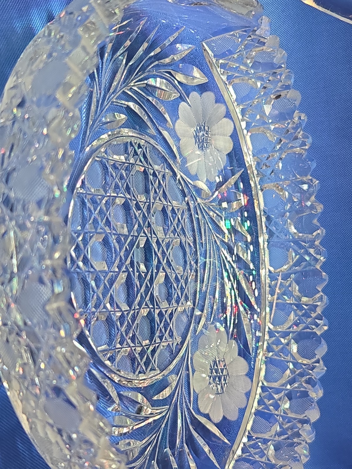 Antique ABP Cut Glass Handled Basket Crystal Daisy Flower Geometric 1876-1916