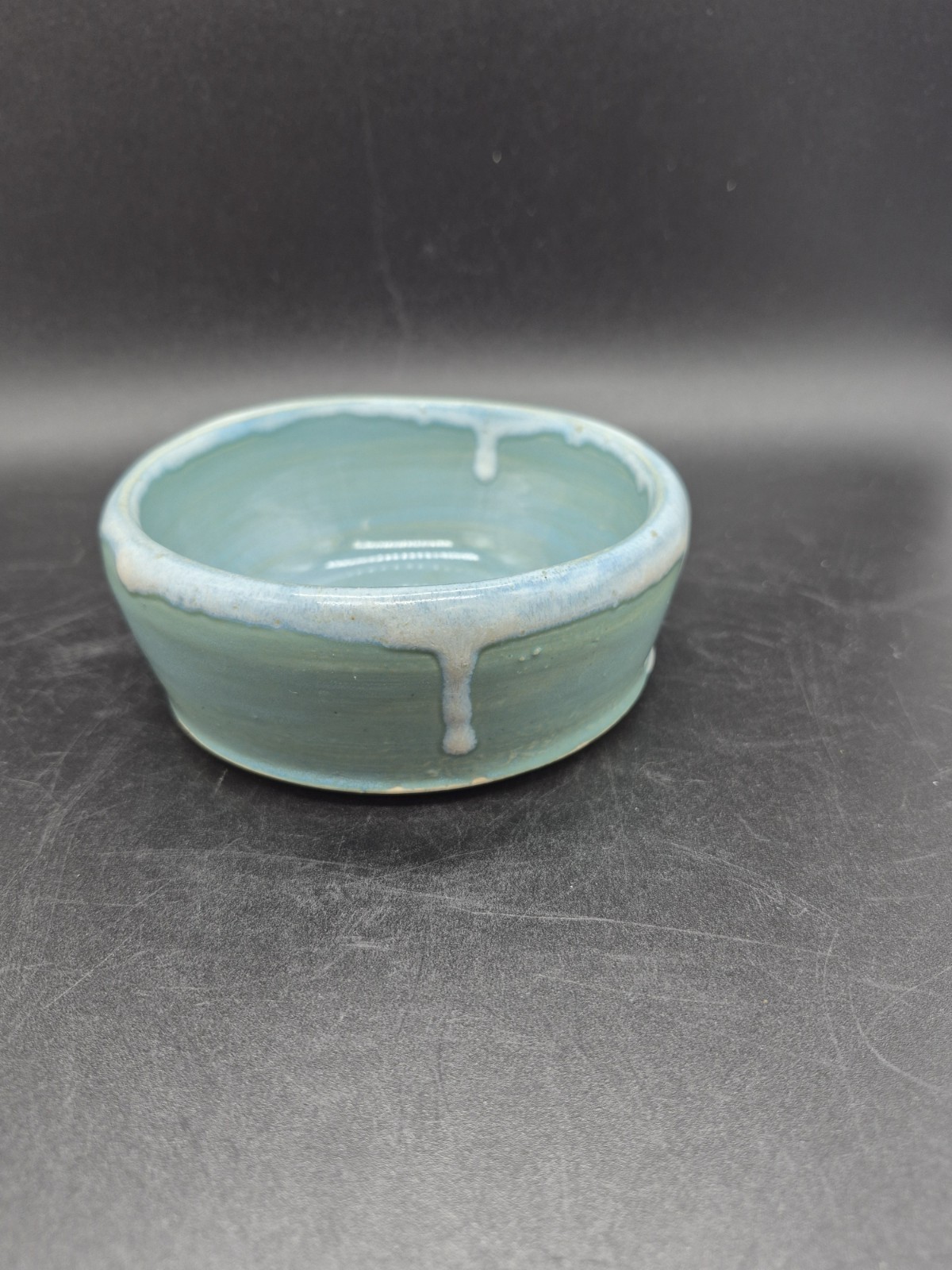 Handmade Pottery Bowl. Robin’s Egg Blue W/ White Drip Glaze Accents. Stamped NJM
