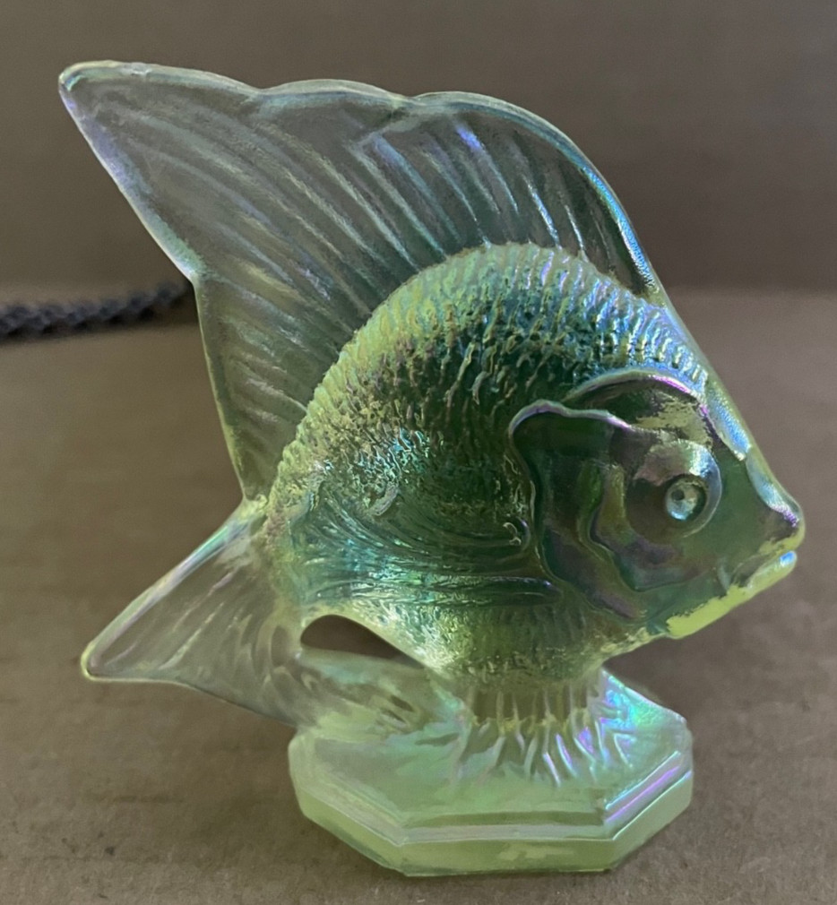 Vintage FENTON Glass Fish Topaz Vaseline Iridescent URANIUM GLOWS