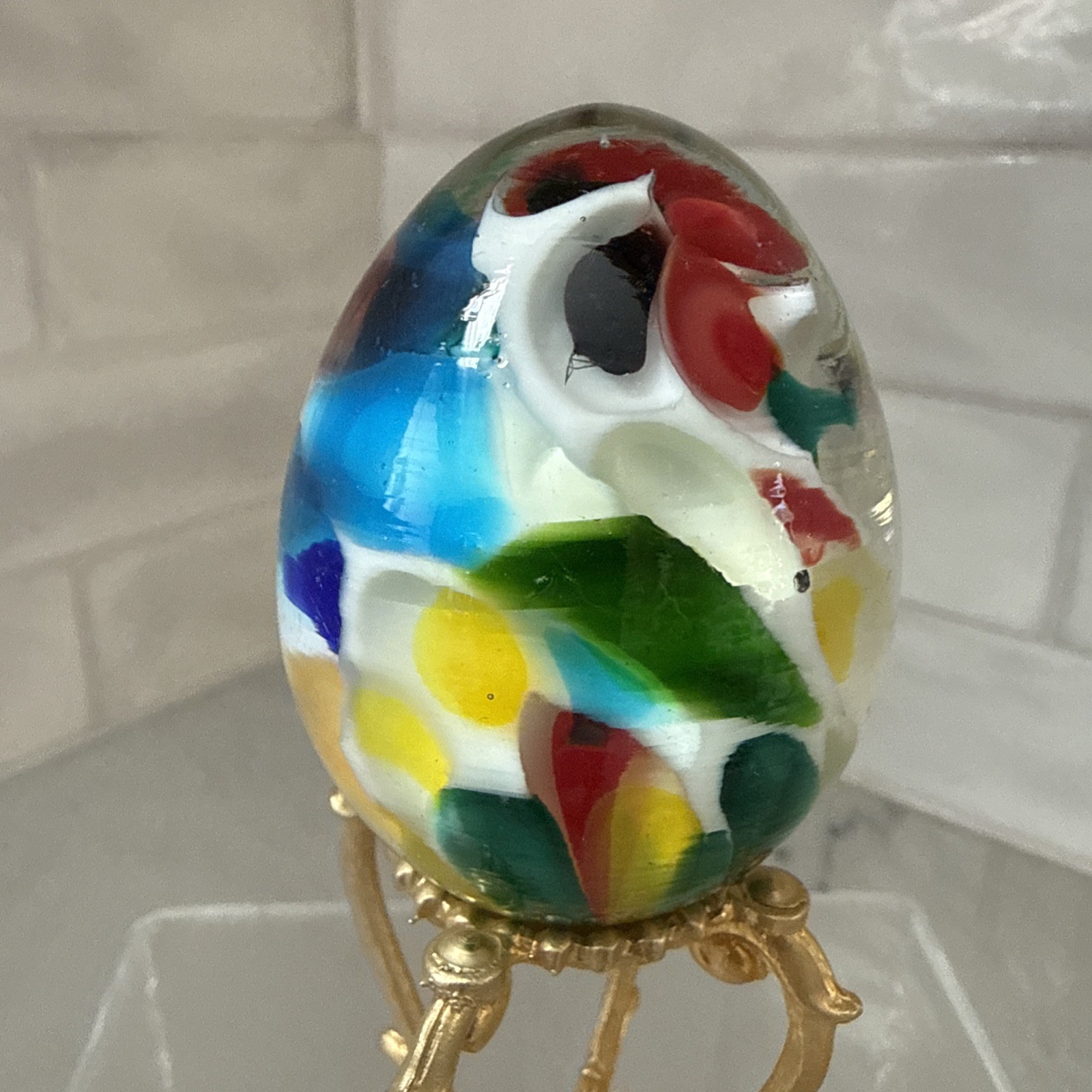 Vintage Venetian Art Glass Hand Blown Egg Paperweight Made in Italy Easter Egg