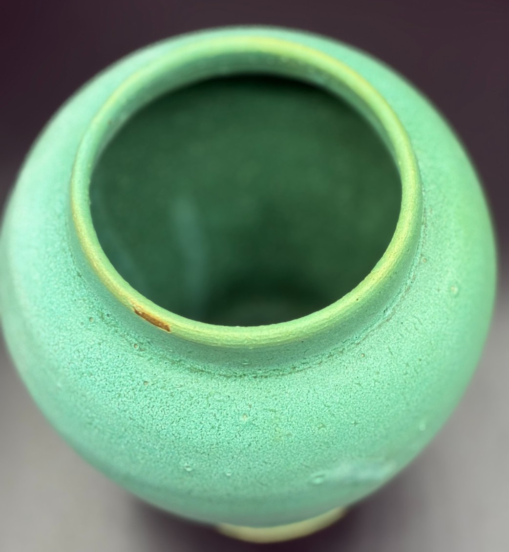 Art Pottery Vase 7in Matte Green Unmarked Hand Thrown Arts Crafts Style