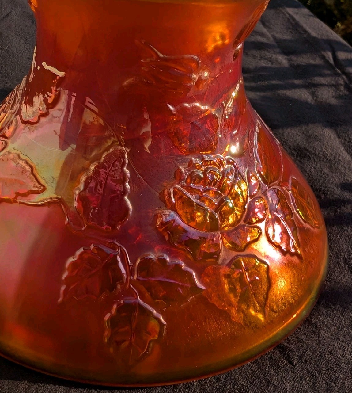 VTG Carnival Glass Marigold Punch Bowl Stand Candle Holder Compote Roses 5″ High