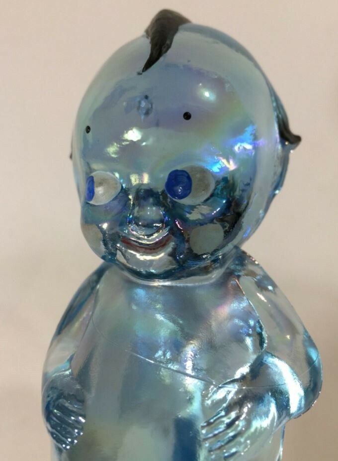 RARE Signed Painted 1981 Blue Iridescent Kewpie Glass Doll EB