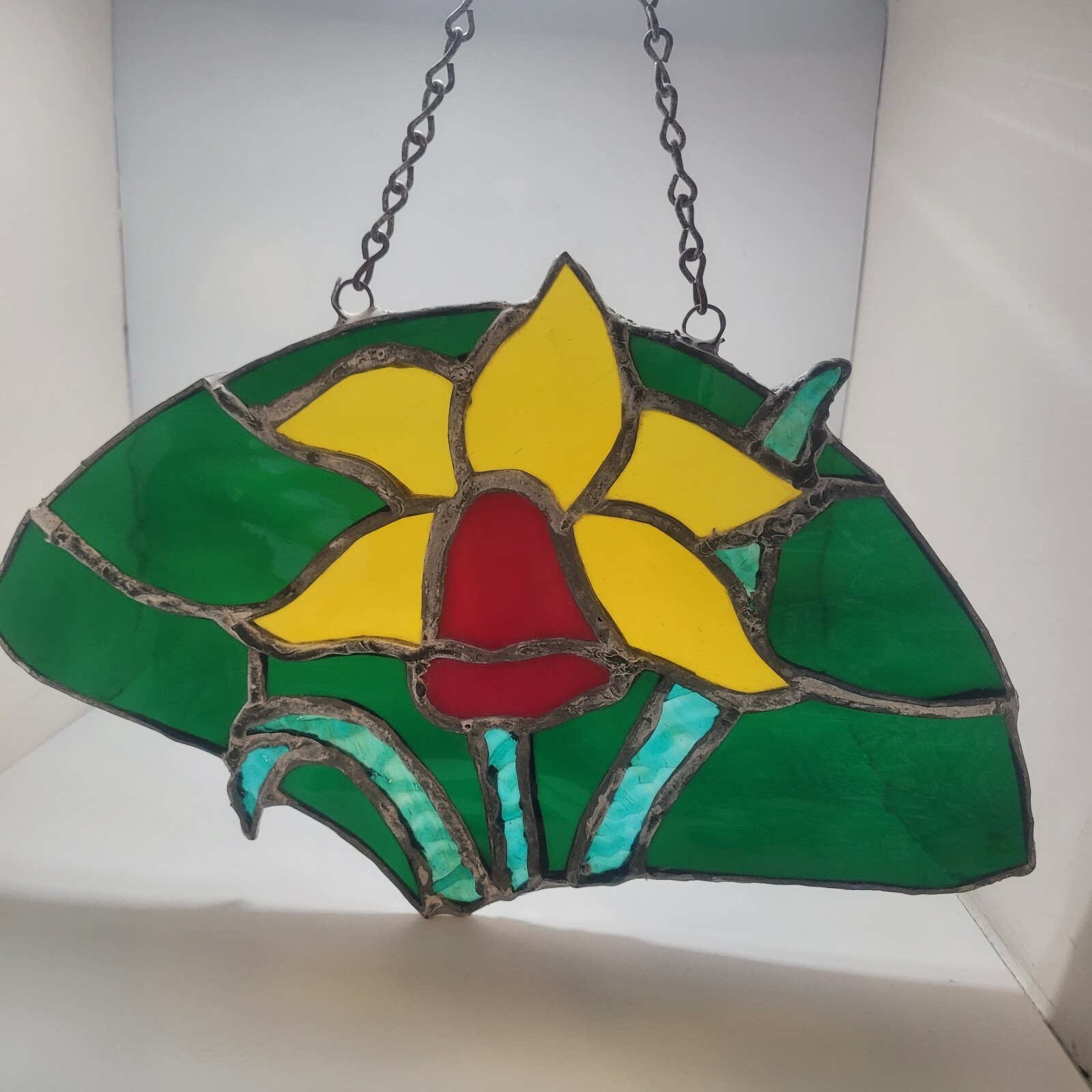 Stained Glass Daffodil Lilly Flower Sun Catcher Window Art Chain Hanger