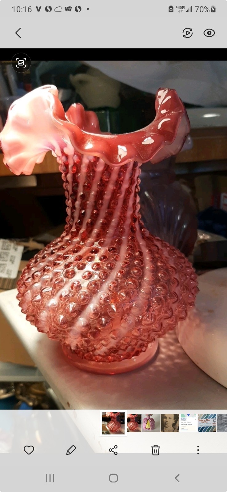 Vintage Fenton Cranberry Opalescent CandySwirl Hobnail Vase STUNNING EXCELLENT!