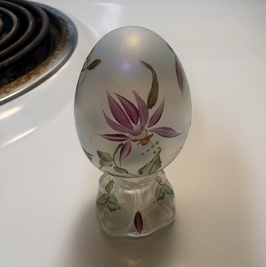 Fenton Hand Painted Art Glass Egg Figurine Floral Signed M. Wagner #1495/3000