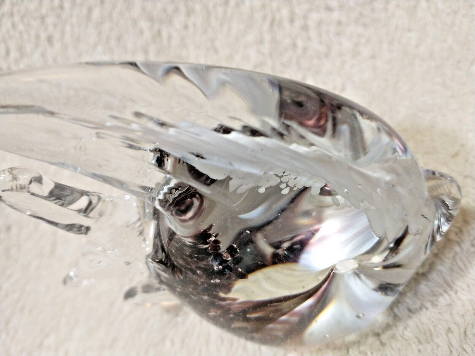 2 Art Glass Angel Fish Statue Clear Yellow White-Clear Black White Paperweight