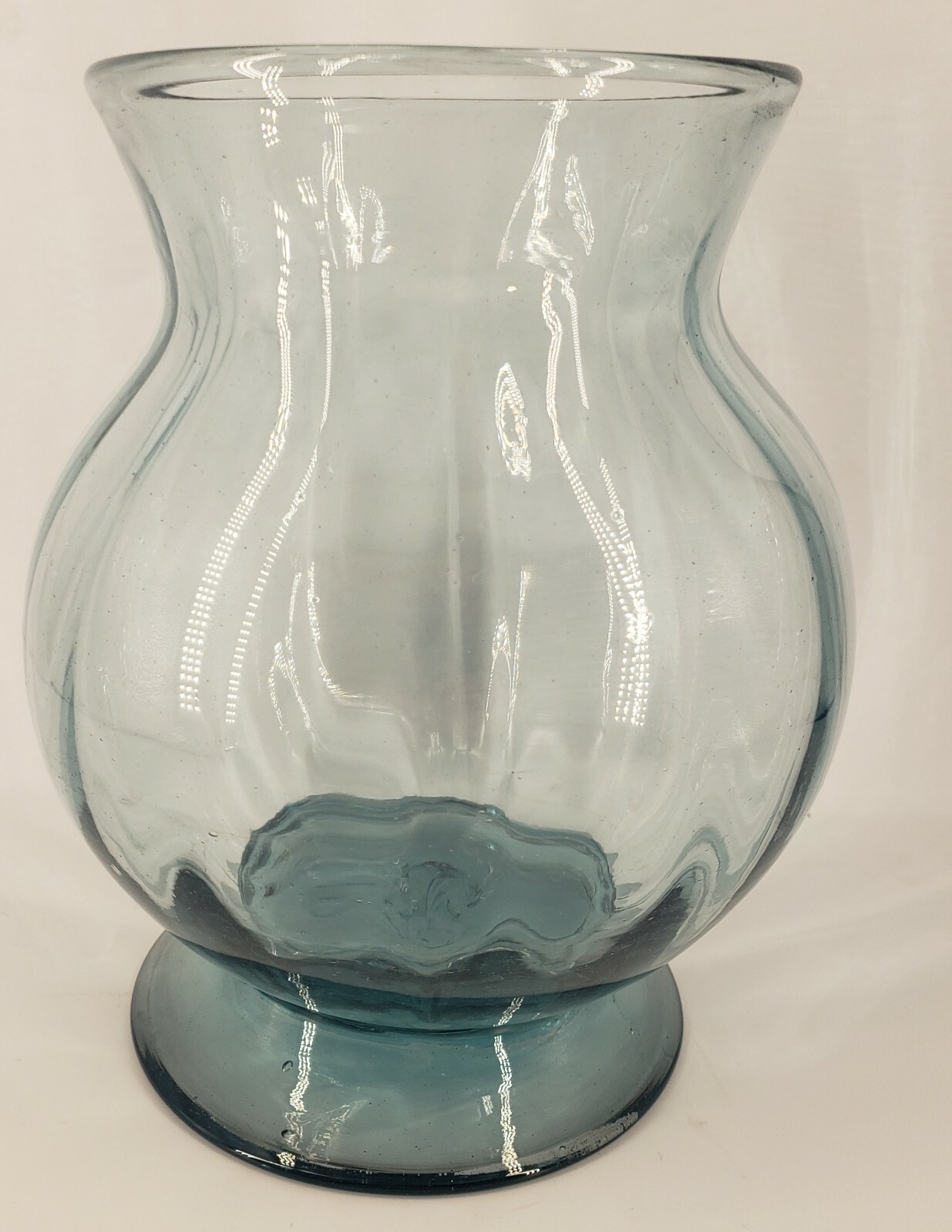 Vintage Hand Blown Large Hurricane Light Blue Vase Pontil Mark 8 3/4 In