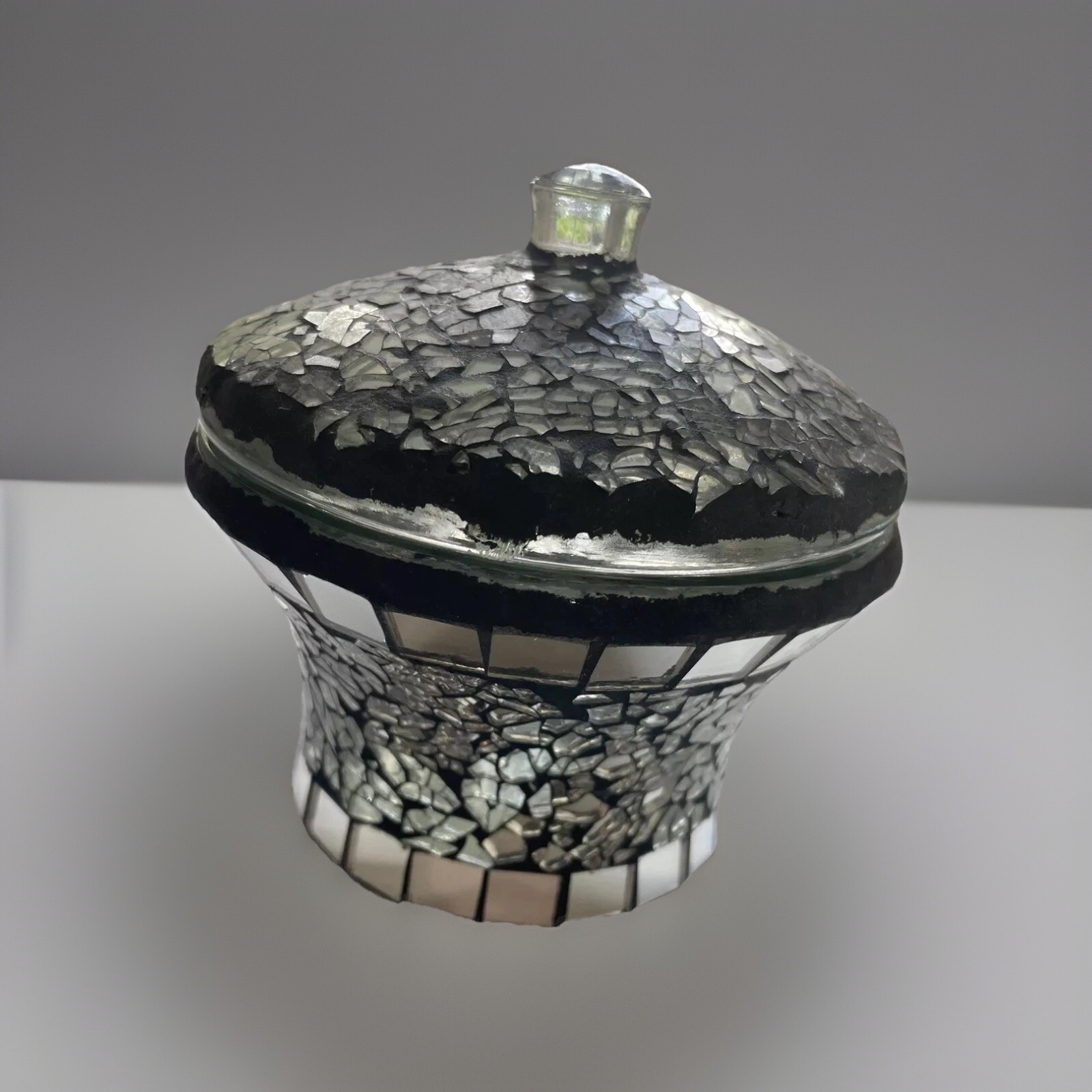 VTG Clear Glass Mosaic Multi-Purpose / Candle Container with Lid Elegant, HEAVY