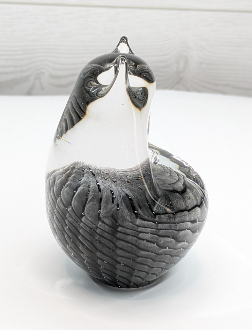 FM Ronneby Clear/Gray Owl Swedish Art Glass Paperweight Figurine 4″ by 3″