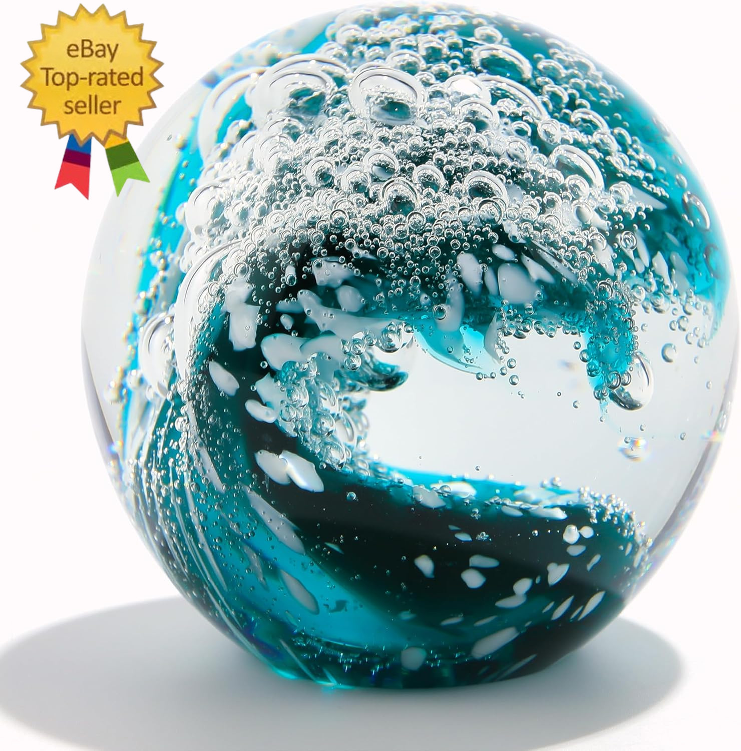 Hand Blown Ocean Waves Crystal Ball – Glass Collectible Figurines Spere